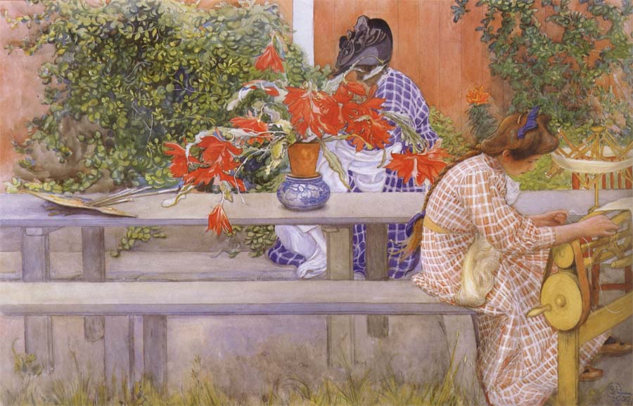 Carl Larsson Karin and Brita with Cactus